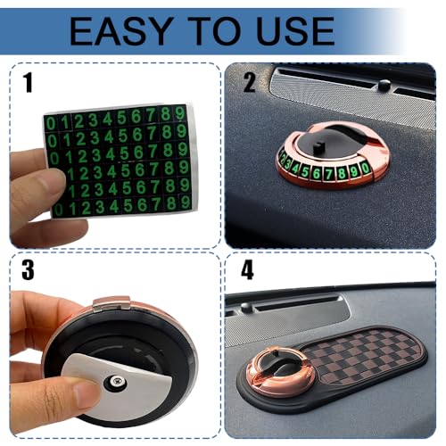 Multifunction Car Anti-Slip Mat, Car Anti Slip Mat Phone Holder, Dashboard Mobile Phone Holder with Temporary Parking Number, Rotatable Dashboard Mat for Sunglasses Keys Gadgets (Brown+Gold) - color: Brown+Gold