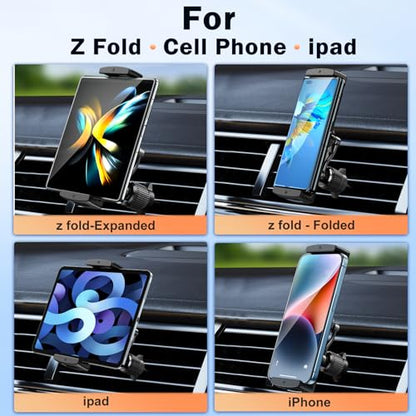 Long Arm Car Phone Mount for Samsung Galaxy Z Fold 8 Ultra 8 7 6 5 4 3 Accessories - Tablet Holder for Car Air Vent, 360° Rotatable Fit for iPad mini Pro Air Pixel Fold and More 4-12.9" Device - style: Air Vent-Long Arm