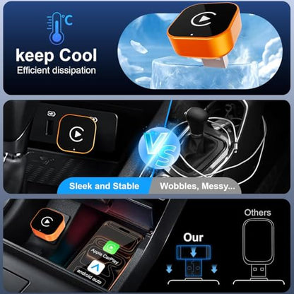 Wireless CarPlay Adapter, 2026 Upgraded Wired to Wireless for Apple CarPlay & Android Auto, 2-in-1 Mini USB, Plug-and-Play Stable Connection (Orange) - color: Orange