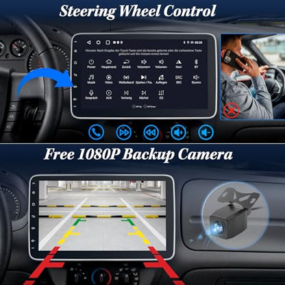 [2G+64G] 10.1" Single Din Bluetooth Car Radio Stereo with Wireless Apple Carplay Android Auto, Rotatable Touchscreen Car Audio Receivers Head Unit with Backup Camera, Mirror Link/SWC/AM/FM, Android 14