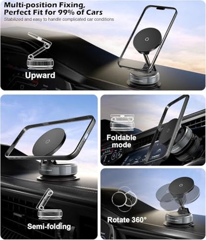 CloudValley 15W Fast Wireless Charger Car Phone Mount Charger with Type-C Fast Car Charger, Vacuum Suction Cup Magnetic Phone Holder Design for MagSafe iPhone 17 Pro Max 16-12 Series,Pixel 10 Pro XL - style: Charger Mount With Adapter