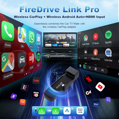 Carlinkit FireDrive Link Pro Car TV Converter, Wireless CarPlay Adapter with HDMI for Fire TV Stick Streaming, Convert Wired CarPlay to Wireless Android Auto & Apple CarPlay Dongle, Plug & Play