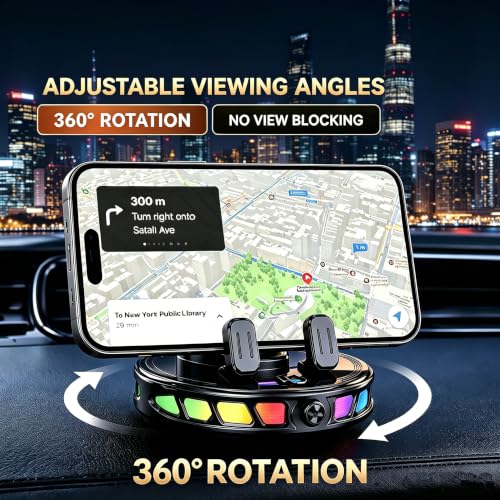 Car Phone Holder, Electric Magnetic Wireless Car Charger Mount 360 Degree Rotation with 7-Color RGB Light Strong Stable Suction Mount Cars Accessories