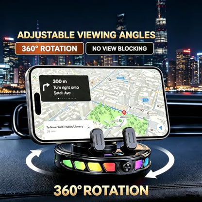 Car Phone Holder, Electric Magnetic Wireless Car Charger Mount 360 Degree Rotation with 7-Color RGB Light Strong Stable Suction Mount Cars Accessories