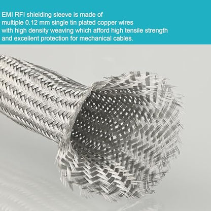 Tinned Copper Braided Cable Shielding Sleeve Metal Wire Loom Sheathing EMI RFI ESD Protector Grounding Mesh Flat Tubular Expandable 1/4" W(0.16" ID)-24FT - size: 1/4"W(0.16"ID)-24FT