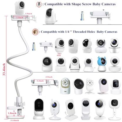 Baby Monitor Mount Holder Compatible with Momcozy,Nanit Pro & Flex Stand, Hellobaby,Blemil,Comfyer BM01,Infant Optics,ANMEATE SM935E,Vava,Motorola - color: 33"White