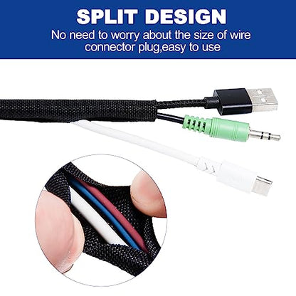 Split-Sleeve Wire Loom for High-Temperature Automotive Harness and Home Cable Management, 25ft - 1 inch Braided Cable Management Sleeve Cord Protector, Self-Wrapping Split Wire Loom - size: 1"