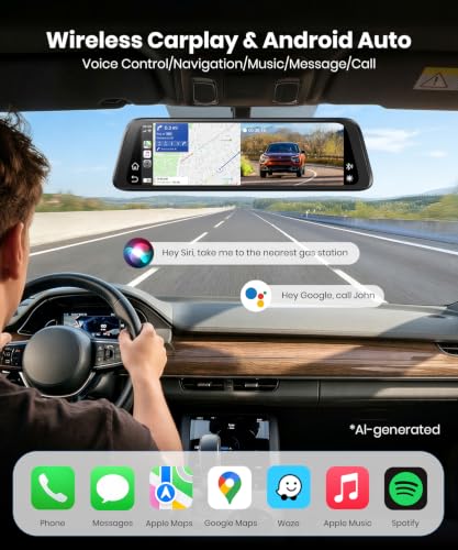 AUTO-VOX Dual 2K OEM Rear View Mirror Camera with Carplay - size: OEM 9.36 Inch