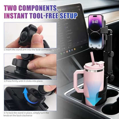 2-in-1 Cup Holder Phone Holder,Upgraded Version Cup Holders Phone Mount with Long Arm & 360° Adjustable,Cups Phones Holders for Car as Car Accessories for 4.7-7 inches Phones