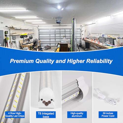 XLNYUUI Led Shop Lights, 4FT LED Light 50W 6500K 7000LM Daylight,Led Garage Light,Linkable Clear Cover Integrated V-Shape for Garage Warehouse Workbench Workshop(4-Pack) - size: 4FT 4PACK