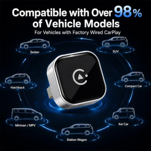Wireless CarPlay Adapter, Ultra Mini Apple CarPlay Wireless Dongle for Factory Wired CarPlay Cars, Premium Matte Silver, 5GHz WiFi & Bluetooth Plug & Play Auto-Connect, No Delay
