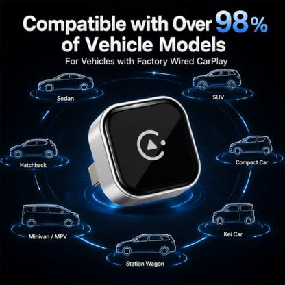 Wireless CarPlay Adapter, Ultra Mini Apple CarPlay Wireless Dongle for Factory Wired CarPlay Cars, Premium Matte Silver, 5GHz WiFi & Bluetooth Plug & Play Auto-Connect, No Delay