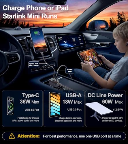 Starlink-Mini Car Adapter 3-in-1, 10FT