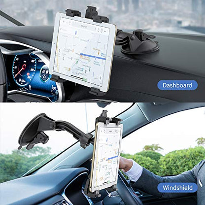 OHLPRO Dashboard Tablet Holder for Car, iPad Car Holder Suction Cup Mount Compatible with 7"-13" Tablets, Truck Windshield Vent with Flexible Arm Clip, Sturdy Adjustable Design, 360° Rotation, Black - size: Dash+Clip 7-13" Mount
