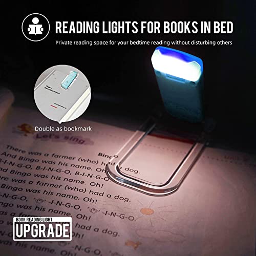 EGWASER Book Reading Light, Portable USB Rechargeable LED Clip on Book Lights for Reading in Bed, 3 Brightness Adjustable Dimmable Bookmark Light for Eye-Protection, Reading Lamp (Blue) - color: 1-Pack Blue