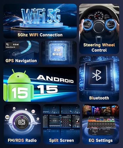 5Ghz WiFi Car Radio for Dodge RAM 2002-2006, for Jeep Wrangler 2003-2006,Jeep Grand Cherokee 1999-2004,Android 15 Car Stereo,6.86nch IPS Touchscreen,Carplay/Android Auto,Bluetooth GPS Camera - style: 2G+64G