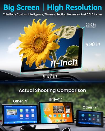 IIWEY iK11 11-Inch Wireless Apple CarPlay Screen, Android Auto, 4K Dash Cam