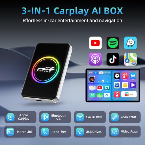 3 in1 CarPlay AI Box, Wireless CarPlay Adapter, 4GB+32GB