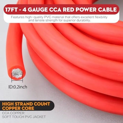 4 Gauge Amplifier Wiring Kit, Car Amp Wiring Kit 1000W CCA with Power Wire & Ground Cable, RCA Interconnect Cable, Speaker Wire, AGU Fuse Holder - for Car Audio Subwoofer & Stereo System Install - size: 4 GAUGE
