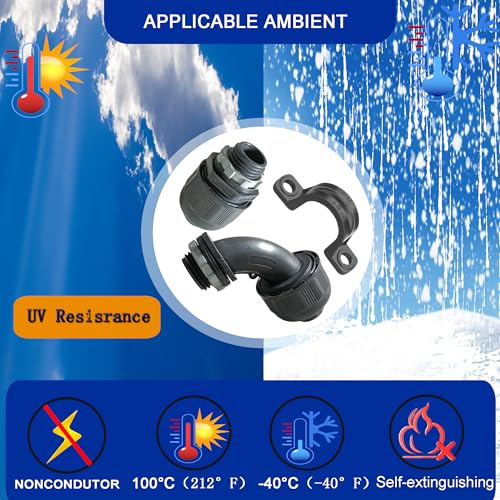 (1/2" Conduit Parts 30 Pack) Yariwiz 1/2 Black Special Extra Flexible Plastic Liquid Tight Conduit Connector Kit, Include 10 Conduit Couplings, 10 Conduit 90 Degree Elbows, 10 Conduit Strap - style: 1/2 inch Part Kits-30 Pack