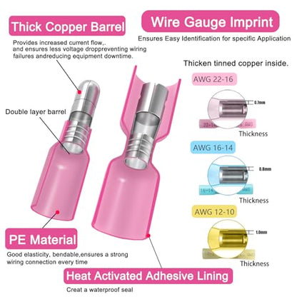 54PCS Heat Shrink Bullet Wire Connectors Kit 22-10AWG Waterproof Bullet connectors Heat Shrink Female&Male Connector for Automotive Boat Stereo Industrial Equipment
