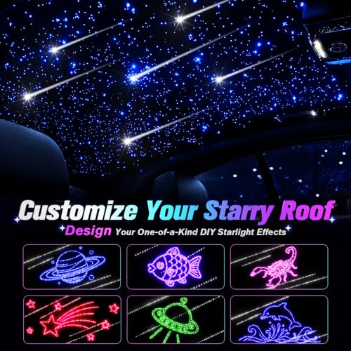 CHINLY 600Pcs Split Starlight Headliner Kit, 2 Light Heads 0.02in 4.92ft+Meteor RGBW Star Lights for Car, 16W Starlight Kit APP/Remote Control, Flexible Wiring for Car Roof Ceiling - size: Meteor+600pcs*0.02in*4.92ft