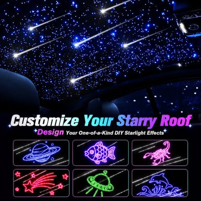 CHINLY 600Pcs Split Starlight Headliner Kit, 2 Light Heads 0.02in 4.92ft+Meteor RGBW Star Lights for Car, 16W Starlight Kit APP/Remote Control, Flexible Wiring for Car Roof Ceiling - size: Meteor+600pcs*0.02in*4.92ft