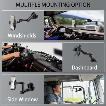 Yoidesu Phone Mount for Truck, 16.9 Inch Long Arm Mobile Device Holder for Dashboard Window with 360 Degree Rotation, Strong Suction Hold for Truck, Bus, SUV