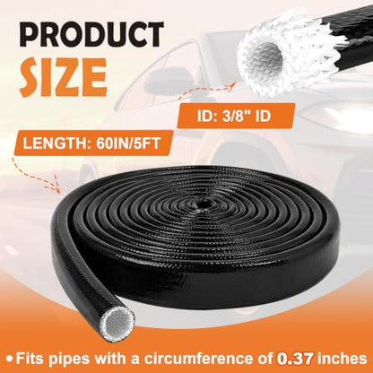 Silicone Fuel Line & Wire Heat Shield Sleeve for Automotive, 3/8"I.D. x 5FT - size: 3/8" I.D. x 5FT