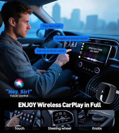 Wireless CarPlay Adapter for iPhone& Android,2-in-1CarPlay Dongle,Upgrade Wired to Wireless CarPlay Adapter,Cars with USB-A & Type-C Extension Cables,Stable Control,Plug and Play (Black)