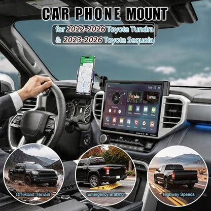 Car Phone Mount for 2022-2026 Toyota Tundra & 2023-2026 Toyota Sequoia, Smart Auto-Clamping on 14" Touchscreen, 15W Wireless Fast Charging, 360° Adjustable, Without Blocking Airflow - size: for Toyota Tundra | 2022-2026