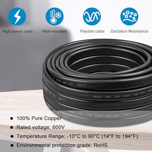 6/2 Wire with Ground - 5FT 6 Gauge NM-B Non-Metallic Sheathed Cable 100% Pure Copper 6 AWG 2 Conductor Residential Indoor Wire for Outlets, Switches, Other Loads and Lighting Wiring Projects etc. - size: 5FT, style: 6AWG/2