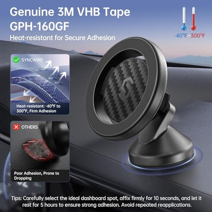 SYNCWIRE MagSafe Car Mount - Flexible Rotation Magnetic Phone Holder for Dash, Strong Magnets, Universal Compatible iPhone, Samsung, Pixel - MagSafe Car Accessories - color: Carbon Fiber