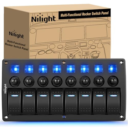 Nilight 8 Gang Rocker Switch Panel w/Circuit Breaker Pre-Wired - color: Blue, size: 8 Gang (No USB)