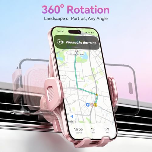 Car Vent Phone Holders with Metal Hook Clip [Bling Pink for Women & Thick Case Friendly]，Vent Phone Mount for Your Car Accessories with iPhone 17-12 Pro Max Plus Air Samsung - color: Pink