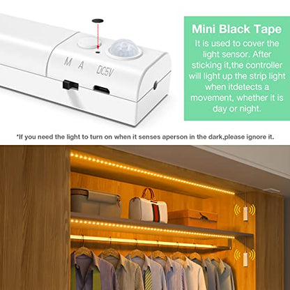 WOBANE 16.4ft Dual Motion Sensor Under Bed Lights,Rechargeable LED Strip - color: Warm White, size: 16.4ft White