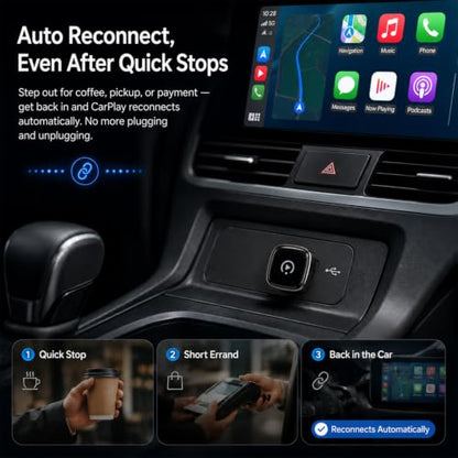 Wireless CarPlay Adapter, Mini Apple CarPlay Wireless Dongle for Factory Wired CarPlay Cars, 5GHz WiFi & Bluetooth Plug & Play Auto-Connect