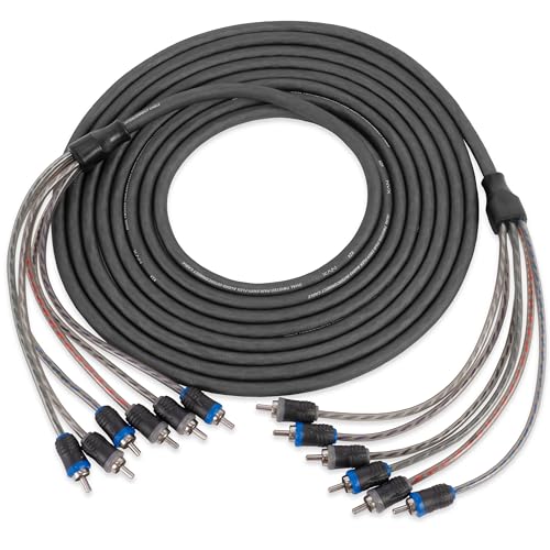 NVX® XIV65 16.4 ft (5 Meter) Oxygen Free Copper 5/6-Channel Twisted Pair V-Series Car Audio RCA Audio Interconnect Cable with Shielded Noise Reduction and Split-tip Silver-Plated Ends - size: 6 Channel-16 ft.