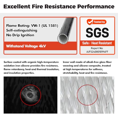 Silicone Wire Heat Shield Sleeve for Automotive, 9/16" I.D. x10FT, Black - color: Black, size: 9/16"-10ft