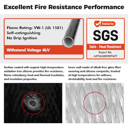 Silicone Wire Heat Shield Sleeve for Automotive, 9/16" I.D. x10FT, Black - color: Black, size: 9/16"-10ft