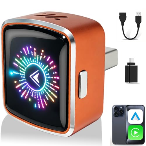 2 in 1 Wireless CarPlay Adapter and Android Auto 2026 Upgraded, Plug and Play, Fast Stable Connection Car Play for iOS 10+, Android 11+ Version, Mini USB Design Adapter with Type-C Extension (Orange) - color: Orange