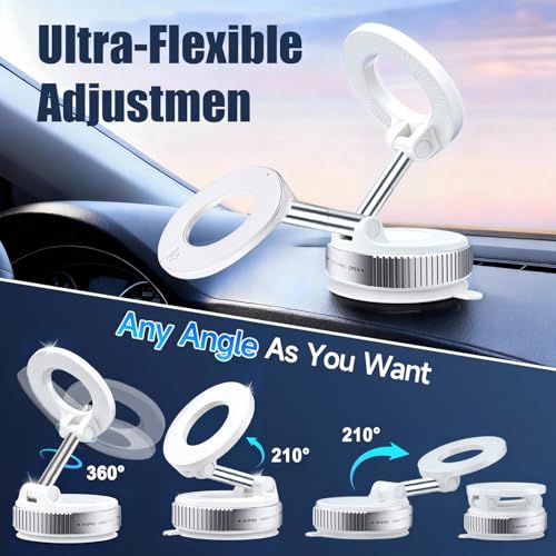 Upgraded Vacuum Magnetic car PhoneHolder, Strongest Suction Cup Phone Holder, 720°Foldable car Holder, Suitable forCars/Mirrors/Smooth Surface, Compatible withiPhone and Android (White) - color: White