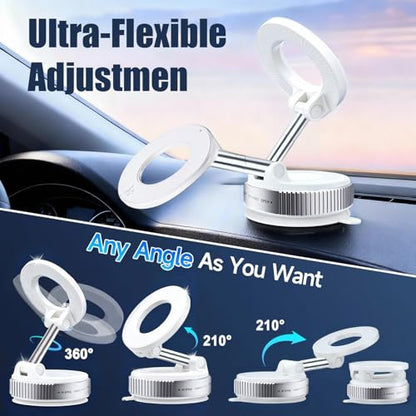 Upgraded Vacuum Magnetic car PhoneHolder, Strongest Suction Cup Phone Holder, 720°Foldable car Holder, Suitable forCars/Mirrors/Smooth Surface, Compatible withiPhone and Android (White) - color: White