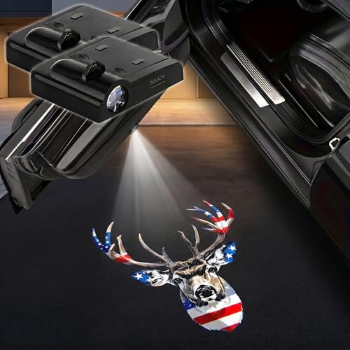 2Pcs Car Door Lights Projector,Flag Deer Wireless Welcome Ghost Shadow Lamp - color: American Flag Deer