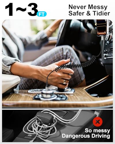 Coiled USB C to USB C Cable for Car, 2Pack 3FT Retractable Car Charger Cord - style: Coiled USB-C to USB-C
