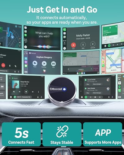 OTTOCAST Mini Tube 2026 Upgrade Wireless CarPlay & Android Auto Adapter, WiFi 6 + Bluetooth 5.4, Instant Auto-Connect, Ultra-Compact Design, Plug & Play USB/USB-C for 2016+ Vehicles