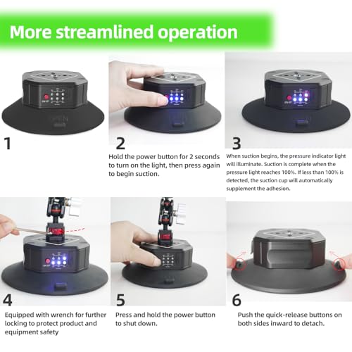 6in Electric Camera Suction Cup Mount Kit with Ball Head Magic Arm, CNC Machined Automatic Air Pump Vacuum Cup, Quick Release Car Mount Compatible with DJI OSMO Pocket 3 Insta360 iPhone - style: 6in / Electric