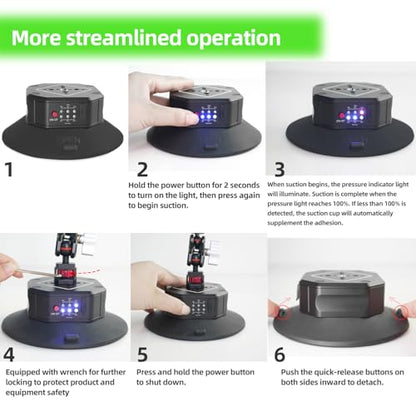 6in Electric Camera Suction Cup Mount Kit with Ball Head Magic Arm, CNC Machined Automatic Air Pump Vacuum Cup, Quick Release Car Mount Compatible with DJI OSMO Pocket 3 Insta360 iPhone - style: 6in / Electric