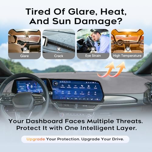 Sunsdrew Upgraded Gray Dashboard Cover for 2025-2026 Chevy Equinox EV Accessories,Custom Fit Dash Cover Carpet Sunshade Pad UV Protection Anti-Glare Non-Slip【Sensor Friendly】 - size: 25+Equinox EV Dash Cover(Gray)
