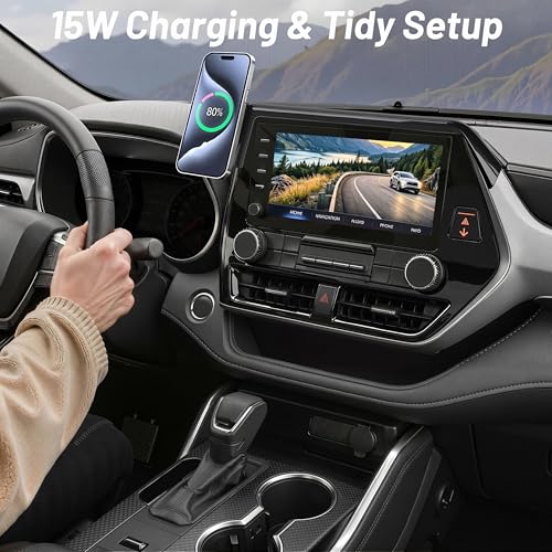 Phone Mount for Toyota Highlander 2020-2025 (8" Screen ONLY, L/LE/XLE), MagSafe Car Mount Charger, Magnetic Phone Holder, 15W Wireless Charging, 360° & Hands-Free, 2023 2024 Highlander Accessories - size: Toyota Highlander | 2020-2025